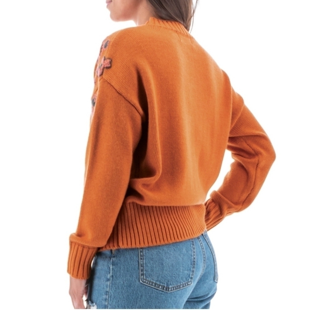 Aventura Clothing Misha Sweater Orange Embroidered Floral Merino Wool XL - Picture 4 of 16